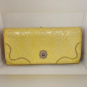 Anna Sui Yellow Patent Leather Western Pattern Kisslock Long Wallet